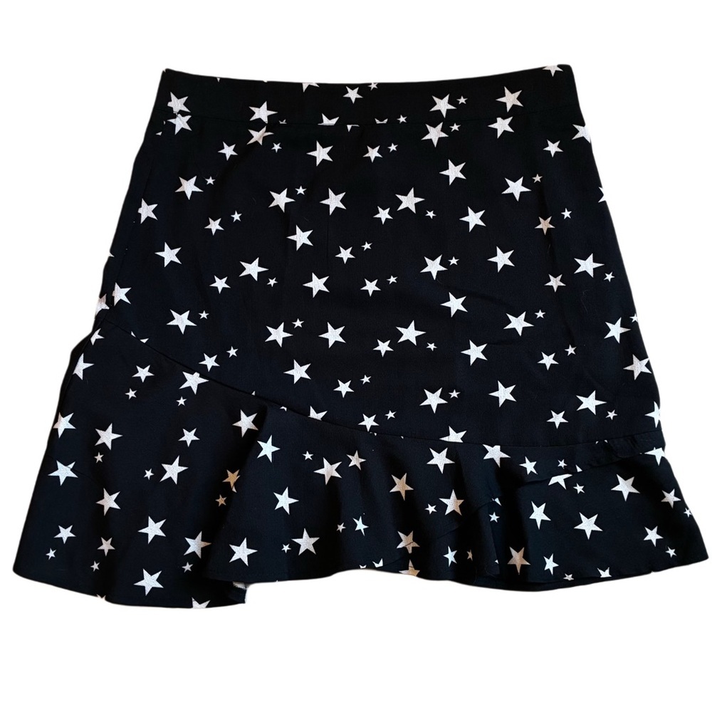 NWT NASTYGAL Black Star Print Ruffle Hem Skirt, Size US 8.